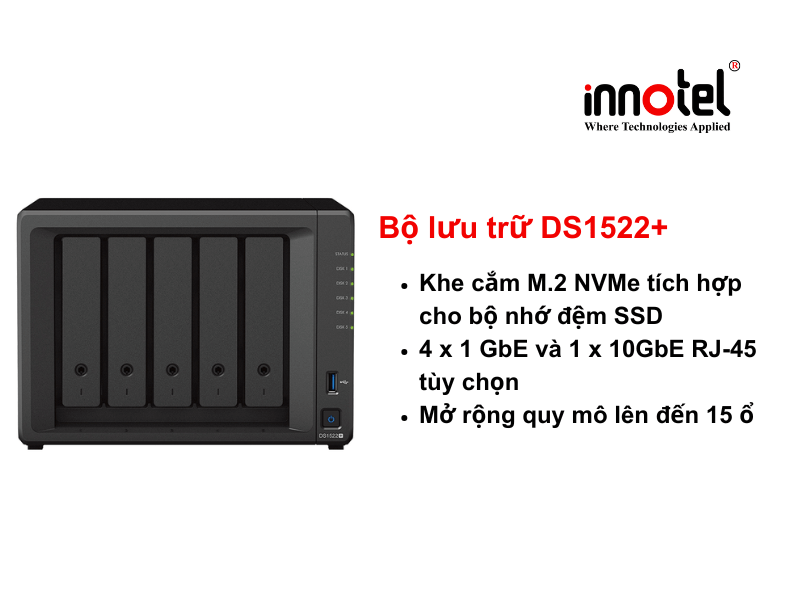 Synology DS1522+ - Thiết bị lưu trữ SAN/NAS DiskStation DS1522+ Tower Storage