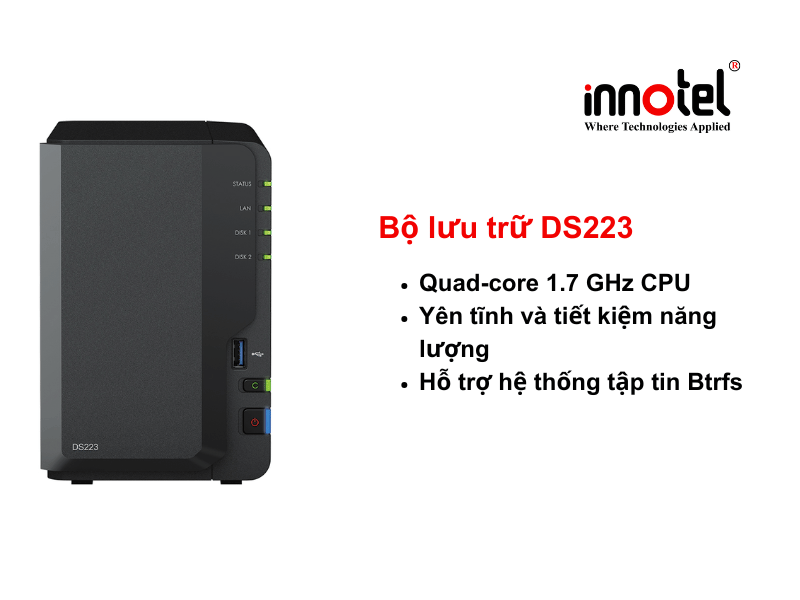 Synology DS223 - Thiết bị lưu trữ SAN/NAS DiskStation DS223 Tower Storage